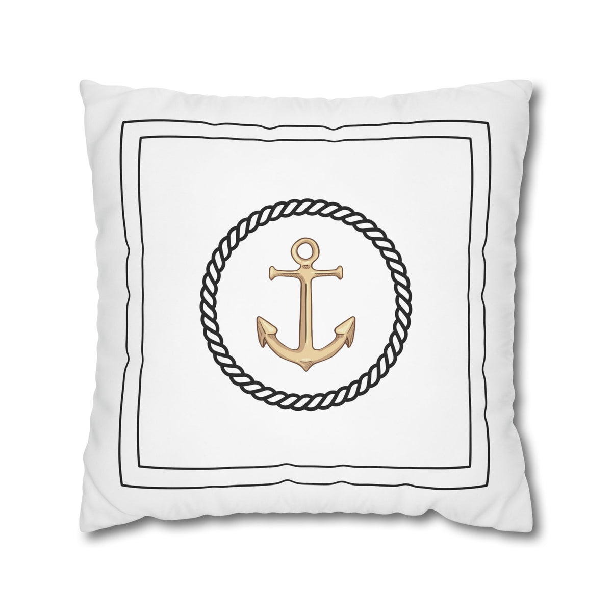 Gold Anchor Nautical Pillow Cover – Square Canvas Cushion Case