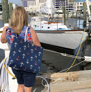 Nautical Tote Bag - ANCHORS on Navy - Lorelei Nautical Treasures