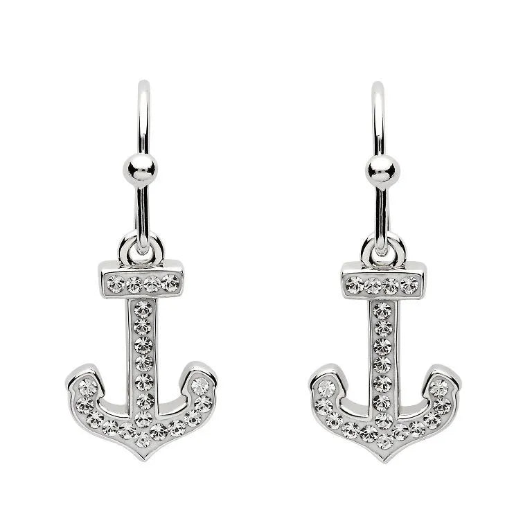 Anchor Drop Earrings with Crystals