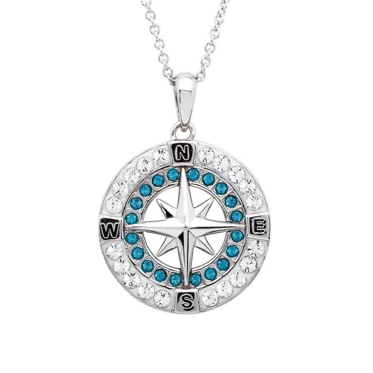 Blue Compass Necklace with Crystals