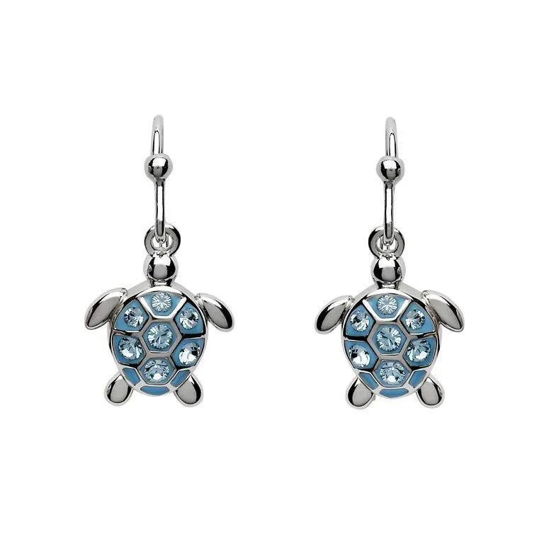 Drop Turtle Earrings with Aqua Crystals