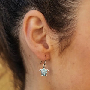 Drop Turtle Earrings with Aqua Crystals