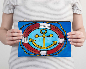 Anchor Pouch - Cosmetic Bag - Clutch - Lorelei Nautical Treasures