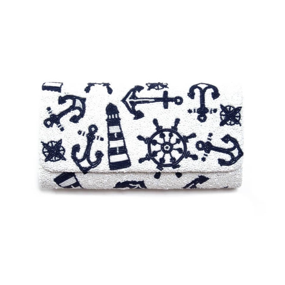 
            
                Load image into Gallery viewer, Handmade Beaded Clutch with Chain - Lorelei Nautical Treasures
            
        