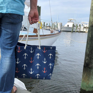 
            
                Load image into Gallery viewer, Nautical Tote Bag - ANCHORS on Navy - Lorelei Nautical Treasures
            
        